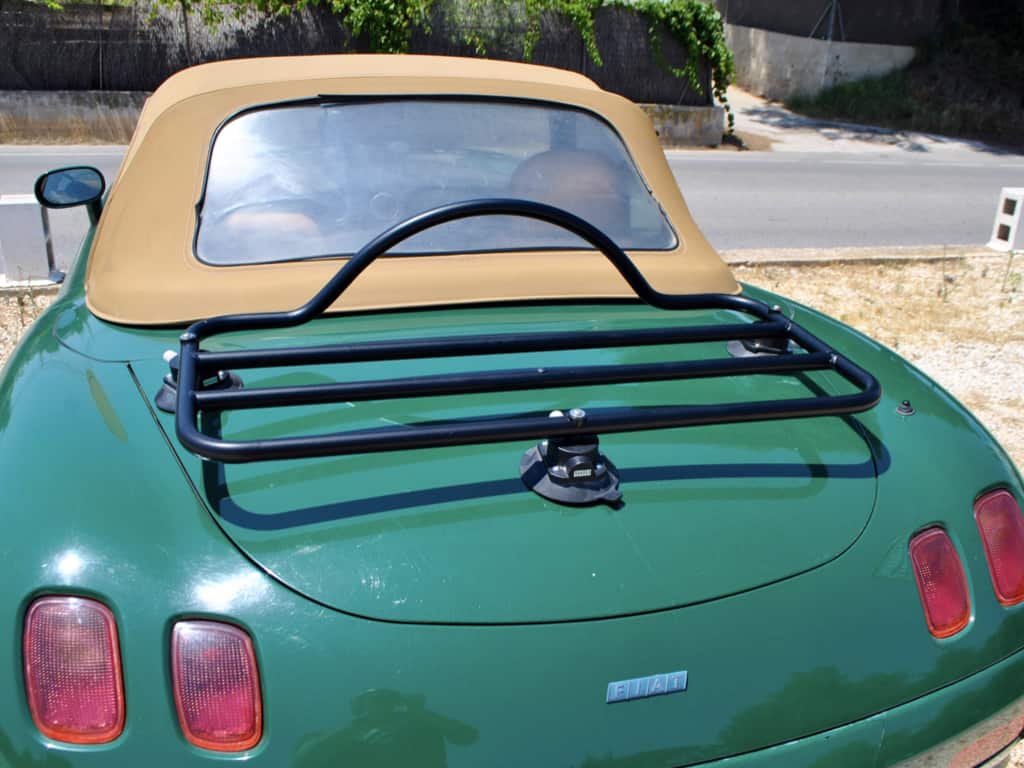 black revo-rack luggage rack fitted to a green fiat barchetta