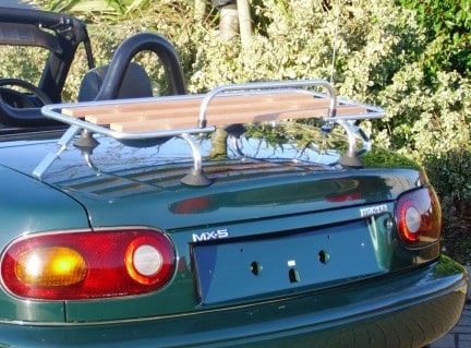 classic wood luggage rack for bmw z3 fitted to a mx5