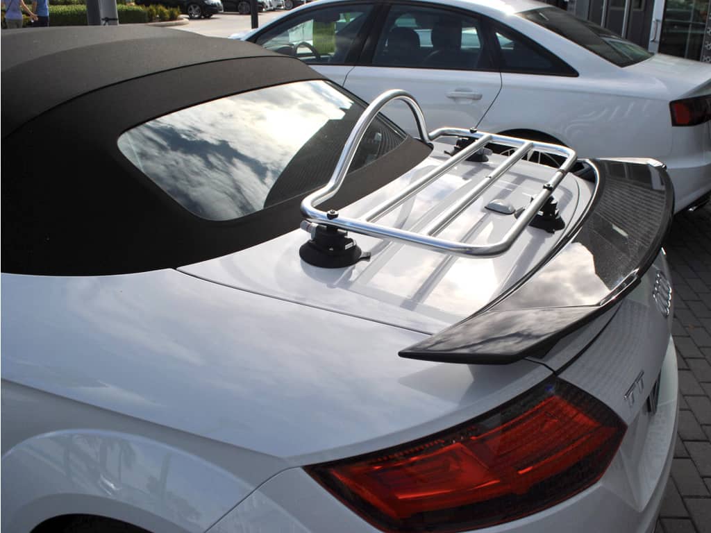 white audi TT RS MK3 Roadster with a revo-rack stainless steel luggage rack fitted.
