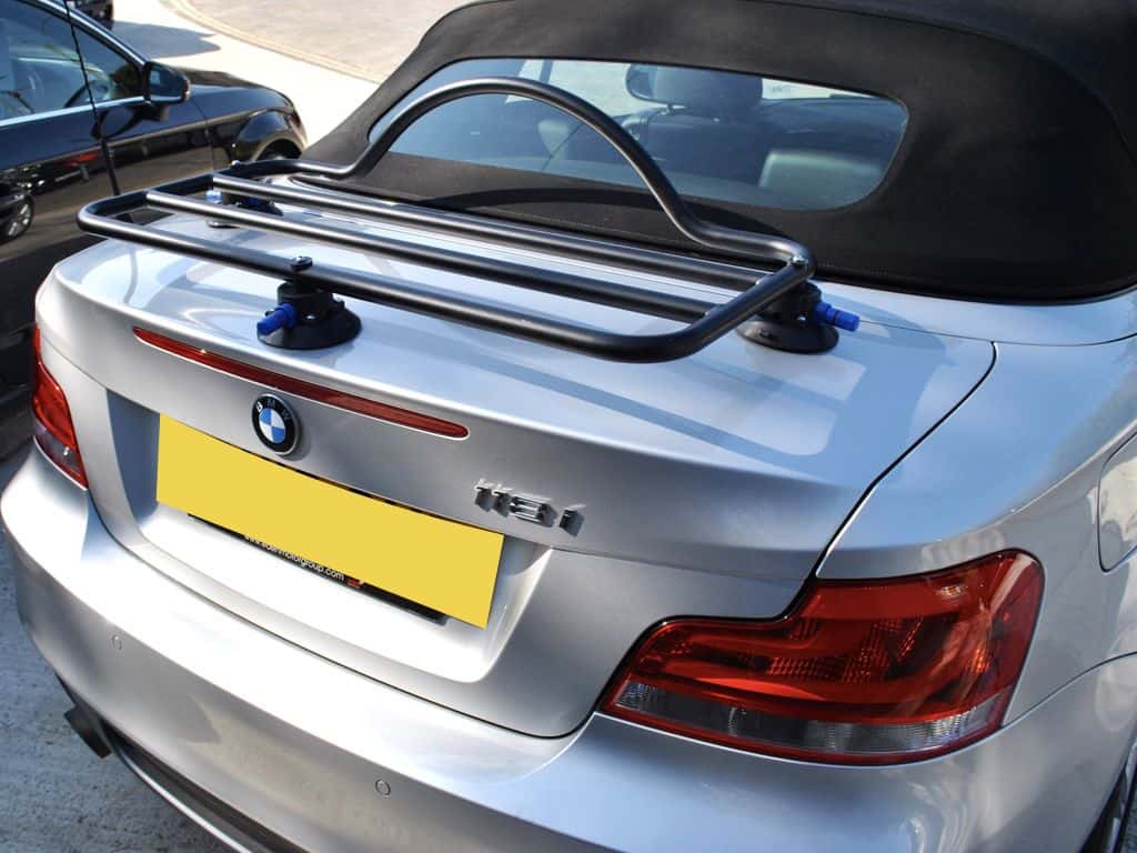 rear view of a bmw 1 series convertible with a luggage rack fitted