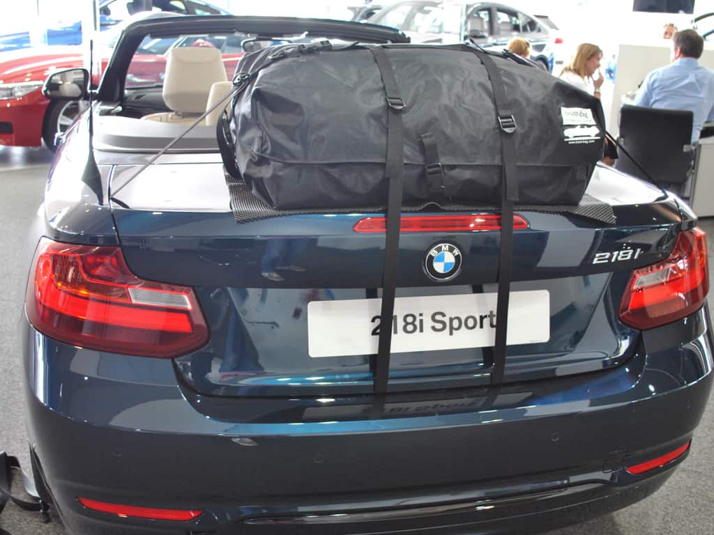 bmw 2 series cabriolet with a boot-bag luggage rack fitted 