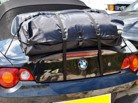 bmw z4 e85 in black with a boot-bag vacation luggage rack fitted