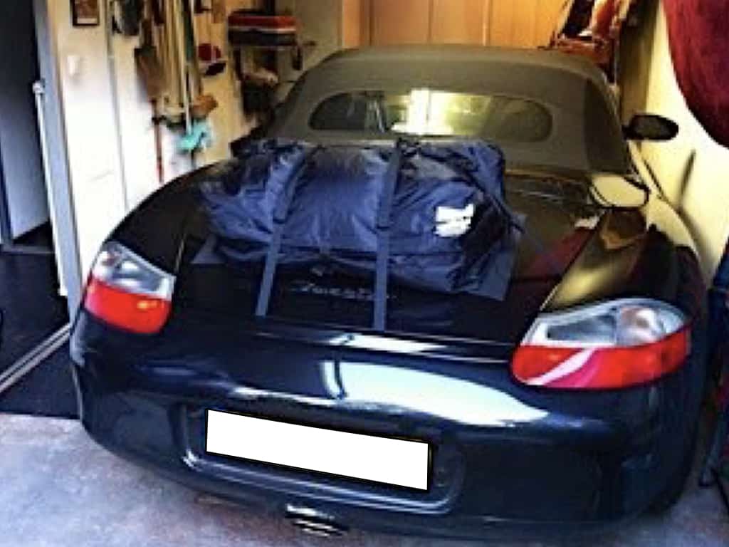 blue porsche boxster 986 with a boot-bag original luggage bag fitted