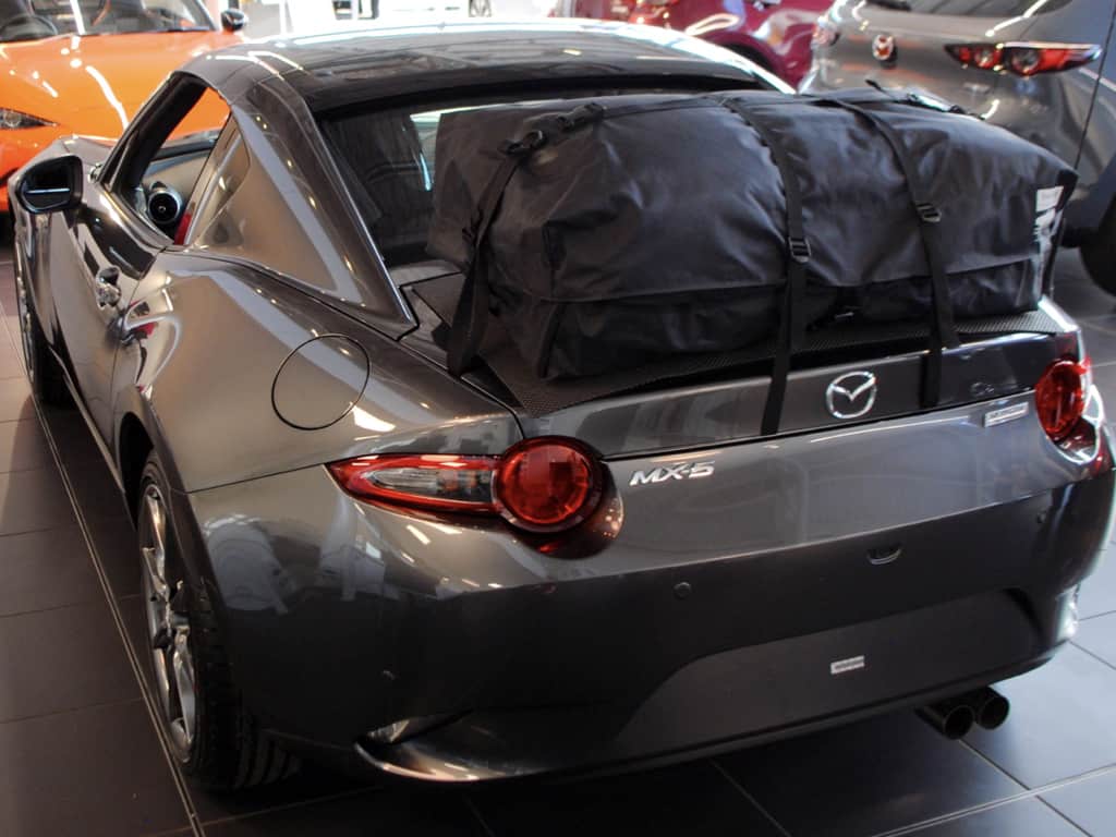 rear view of a boot-bag vacation fitted to a mazda mx5 rf