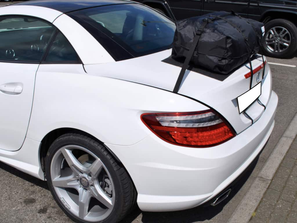white mercedes benz slk r172 at oxford mercedes with a boot-bag luggage rack fitted