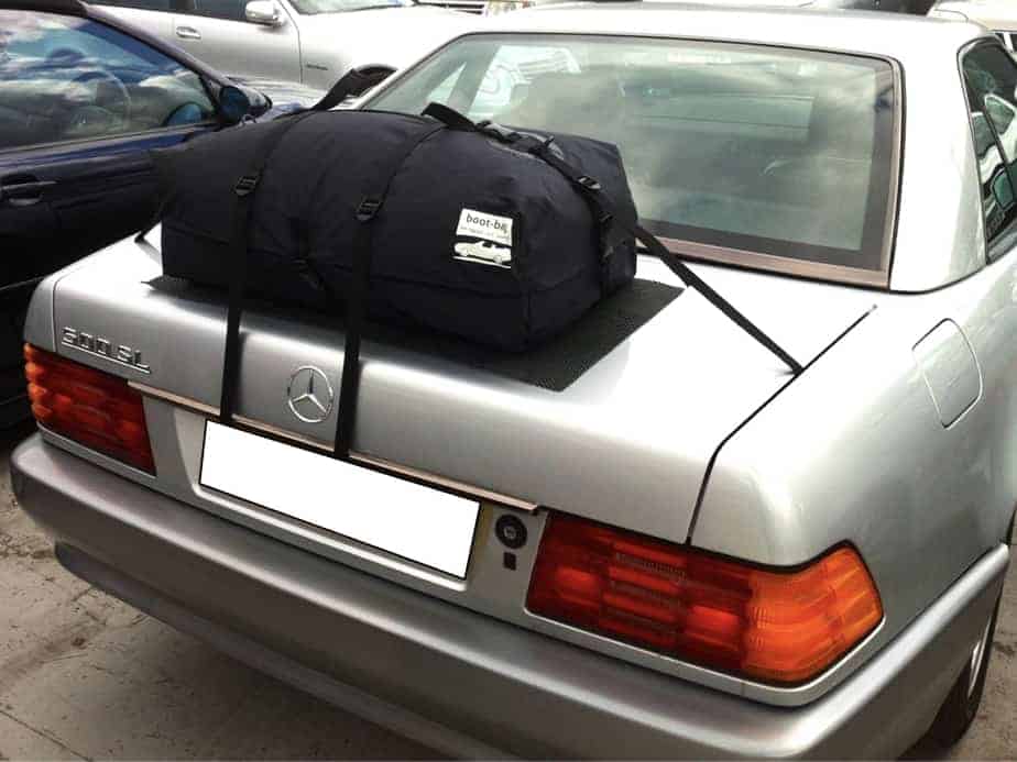 silver mercedes benz sl 500 with a boot-bag luggage rack bag system fitted