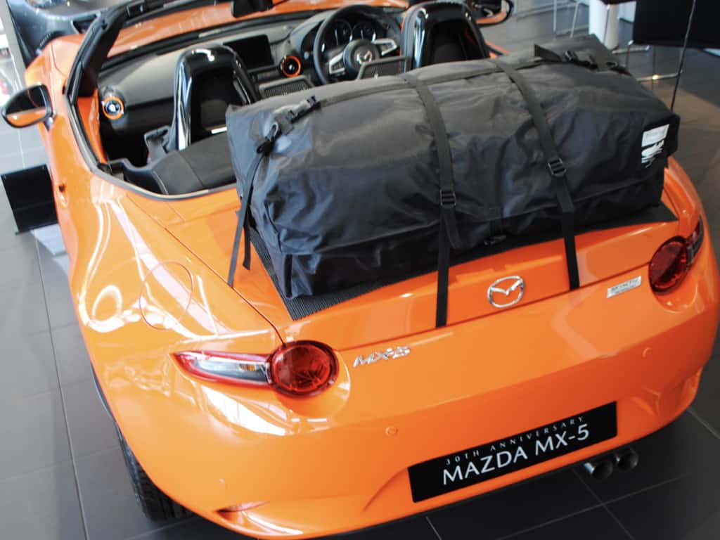 30th anniversary mx5 mk4 with a boot-bag vacation luggage rack fitted