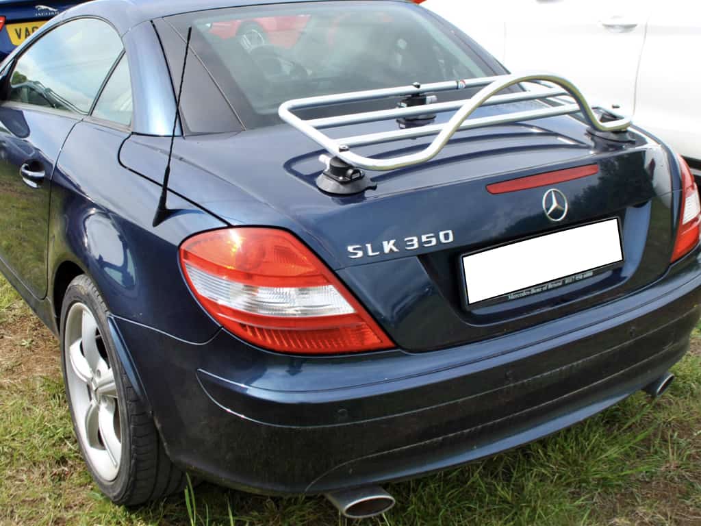 revo-rack pa luggage rack fitted to a blue mercedes benz slk r171