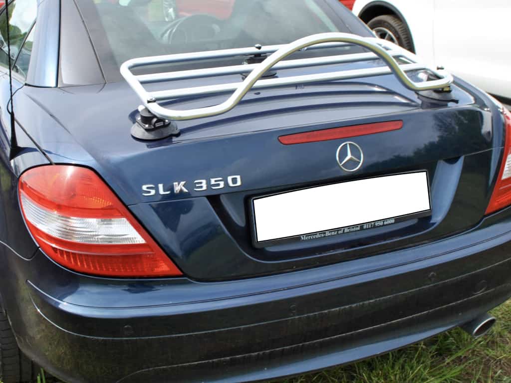 mercedes benz slk 350 with a revo-rack chrome luggage rack fitted to the boot lid