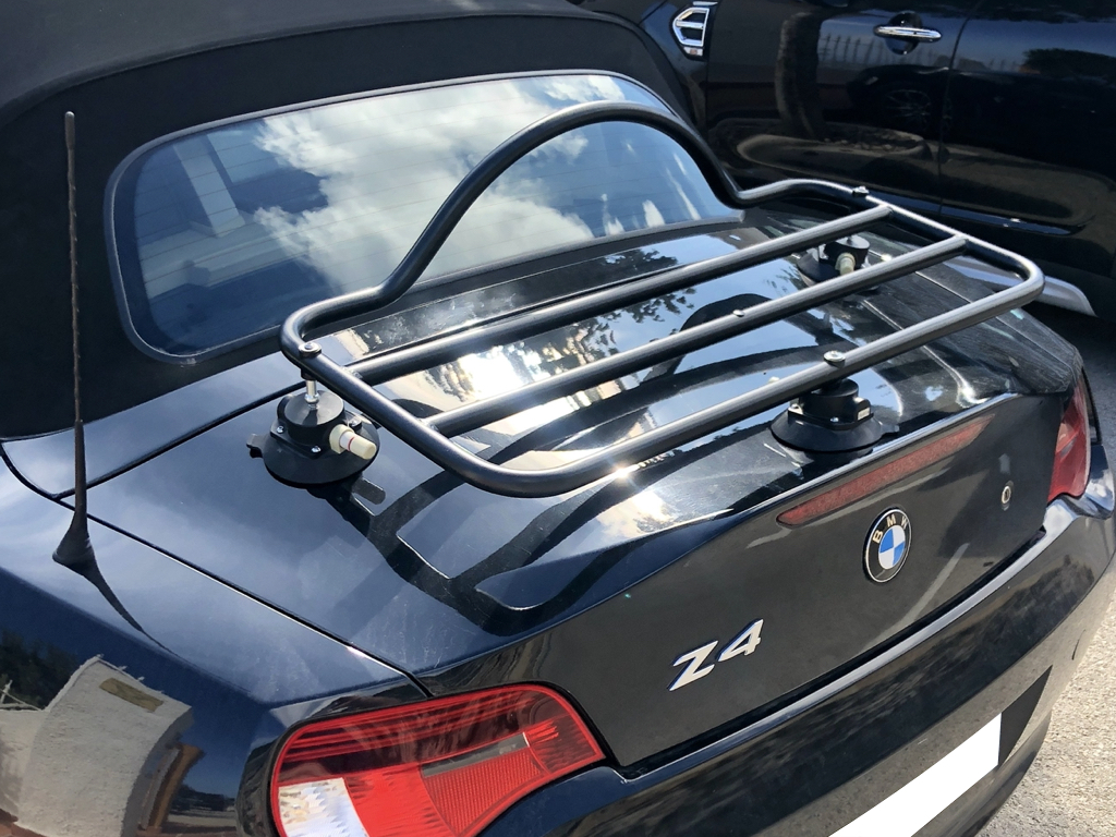 black bmw z4 e85 with a revo-rack luggage rack fitted to the boot lid