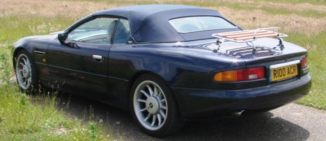 classic wood and chrome car luggage rack fitted to aston martin db7 volante