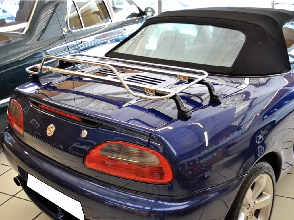 Blue MGF with Italian stainless steel luggage boot rack attached