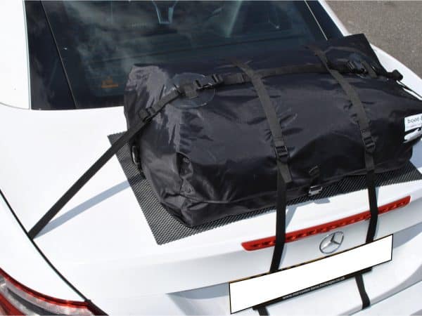 White Mercedes SLK R172 with luggage rack carrier attached